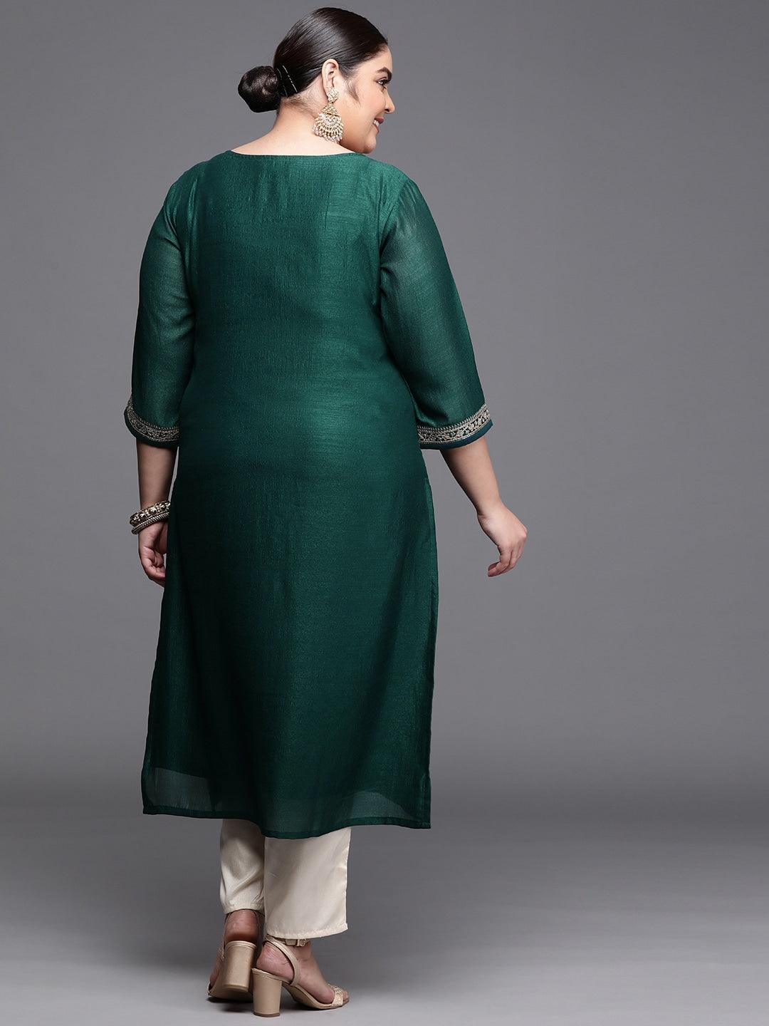 Plus Size Teal Yoke Design Silk Kurta