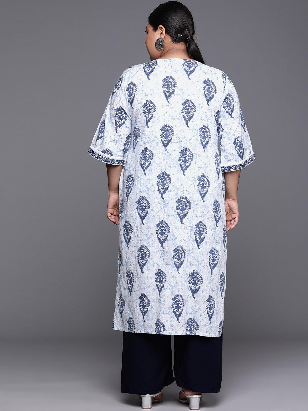 Plus Size White Yoke Design Cotton Kurta