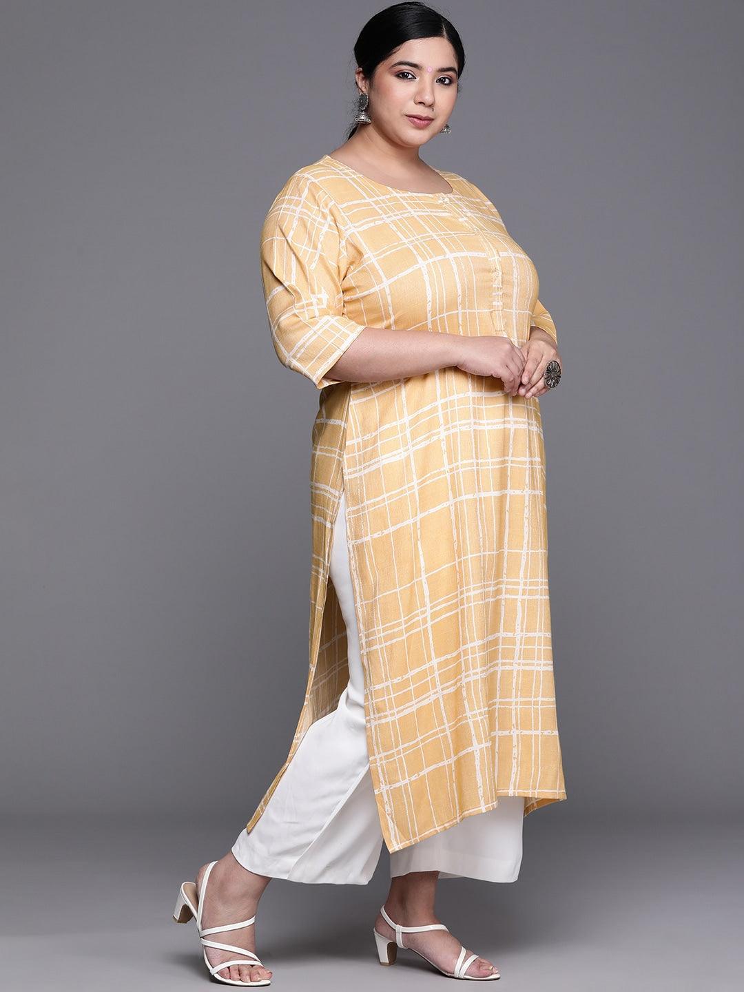 Plus Size Yellow Printed Rayon Kurta