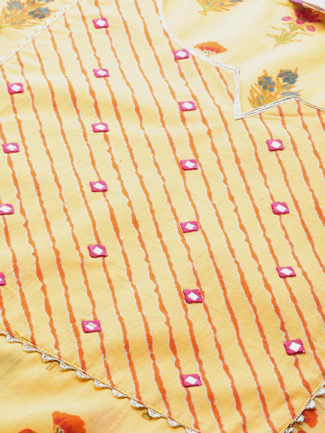 Plus Size Yellow Yoke Design Cotton Kurta