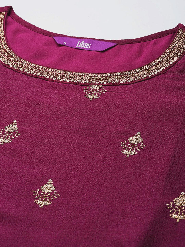 Purple Embroidered Silk Straight Kurta - ShopLibas