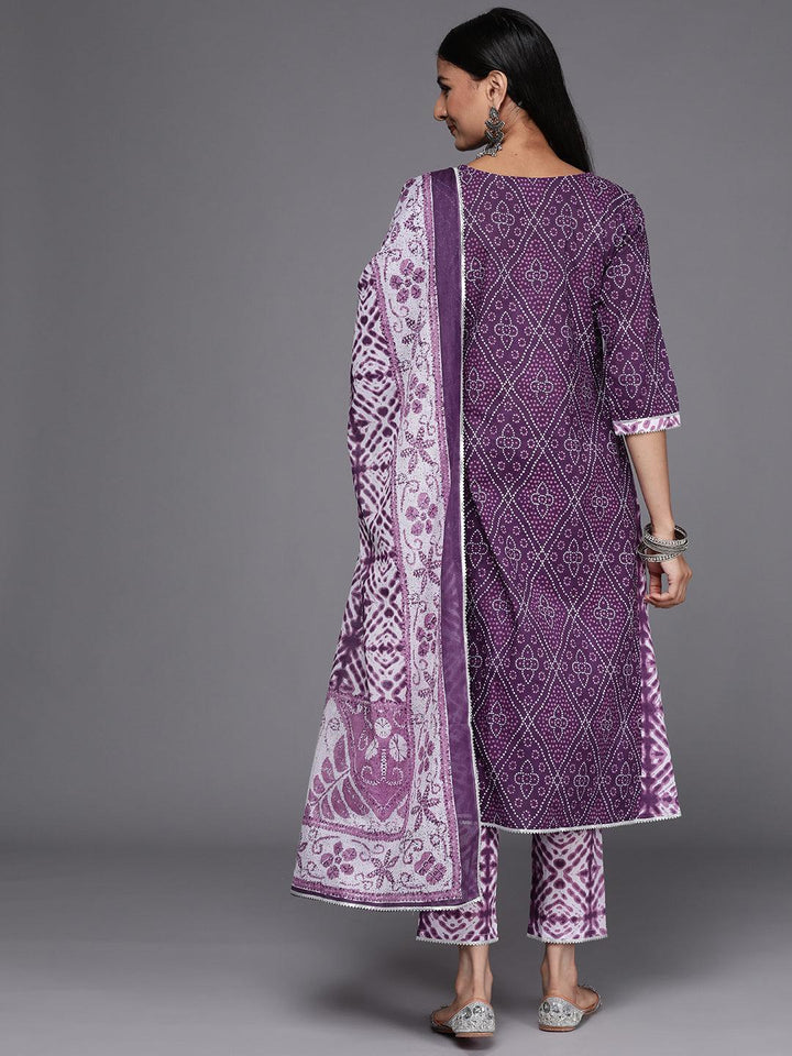 Purple Printed Cotton A-Line Suit Set - ShopLibas