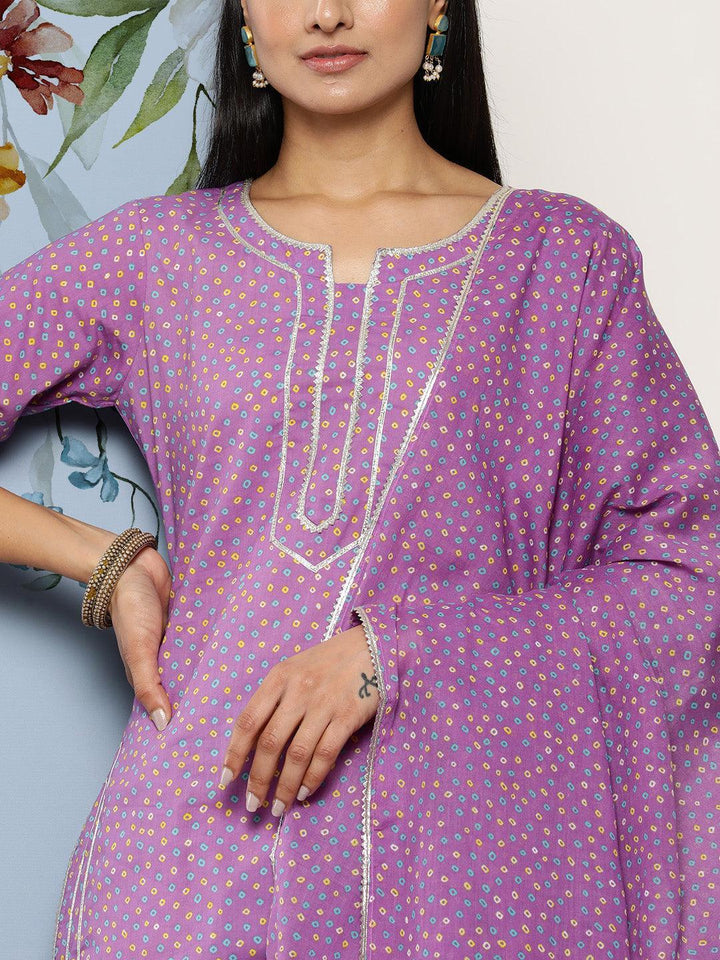 Purple Printed Cotton Suit Set With Palazzos - ShopLibas