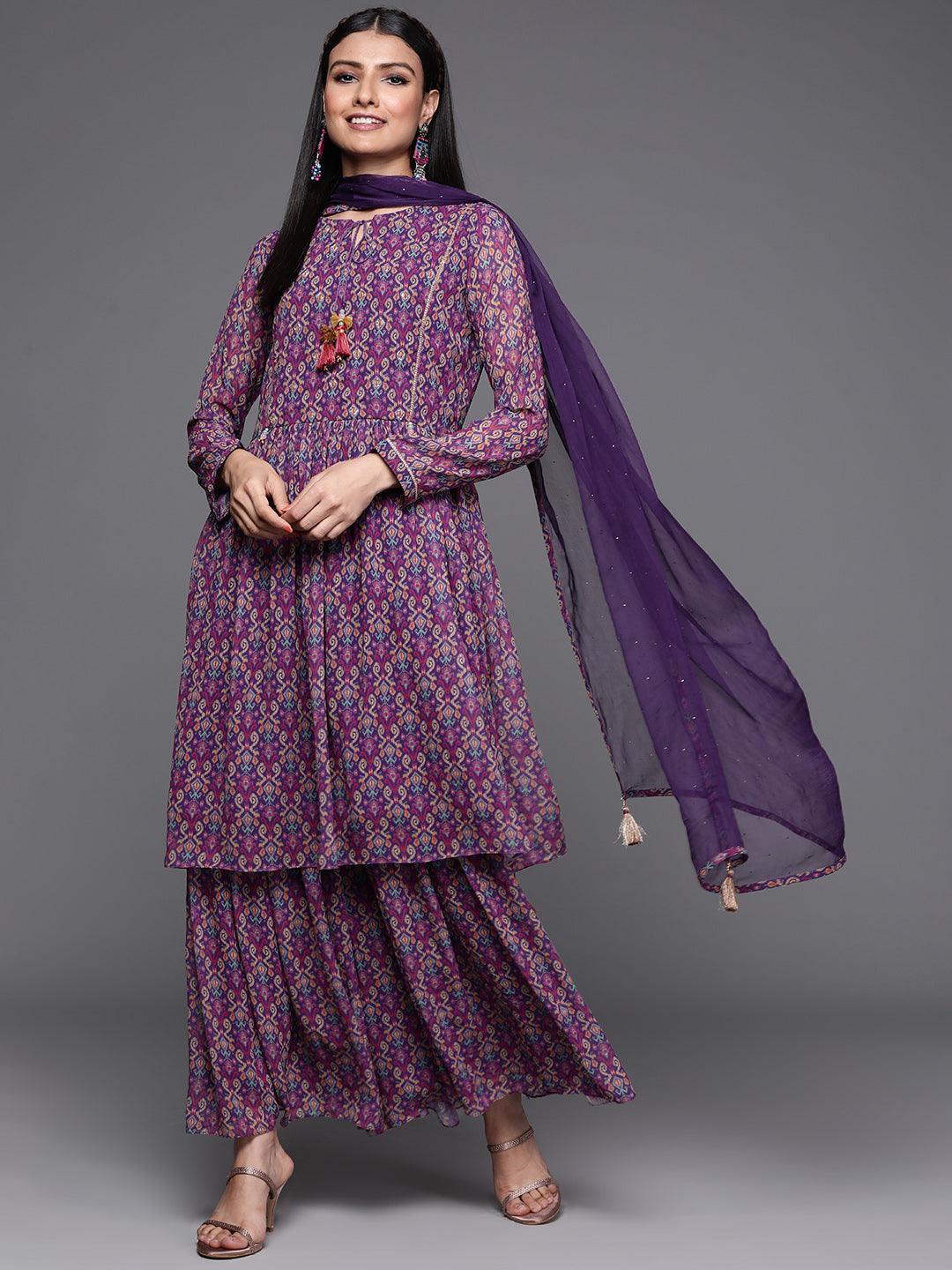 Purple Printed Georgette Suit Set