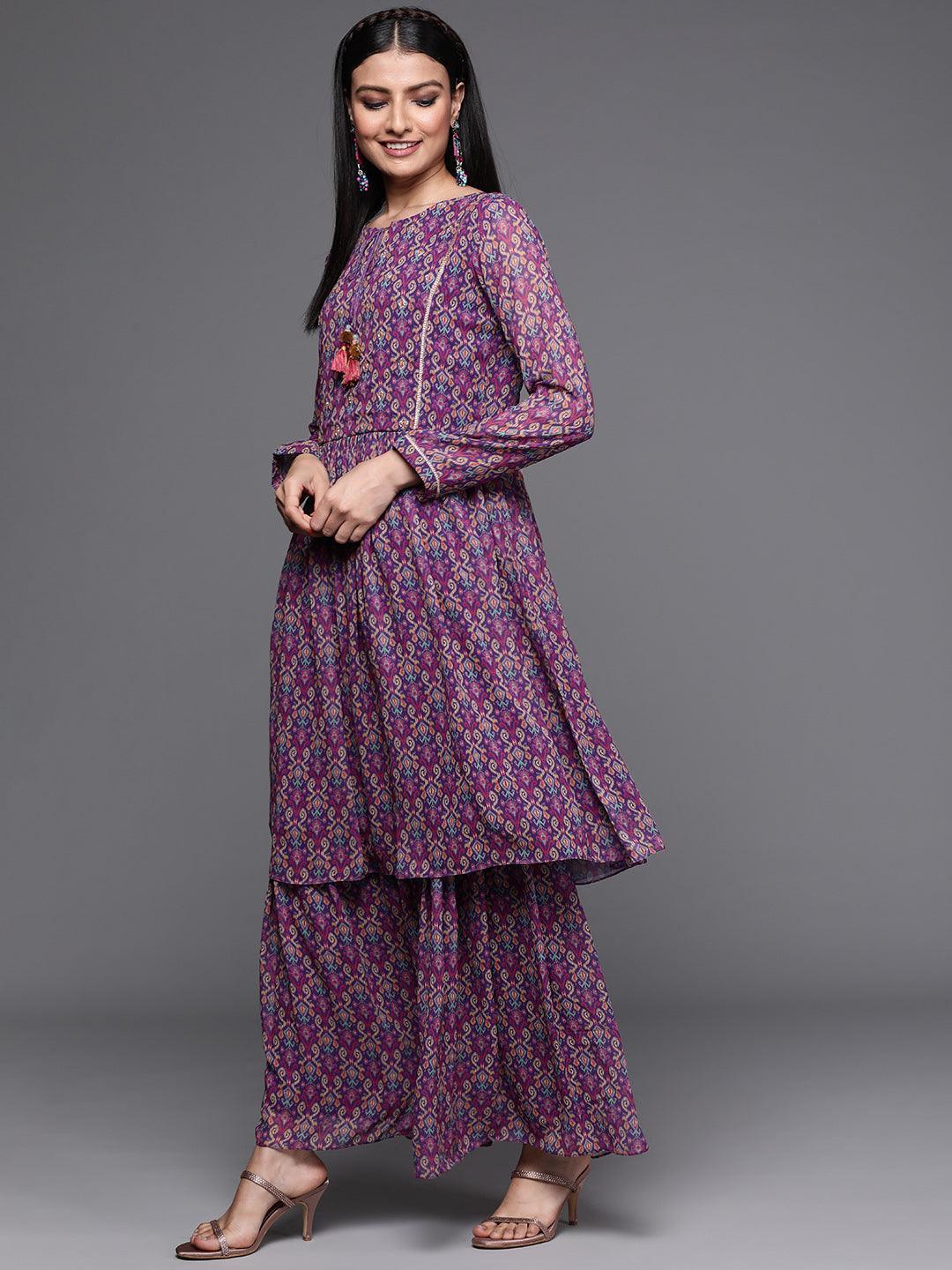 Purple Printed Georgette Suit Set