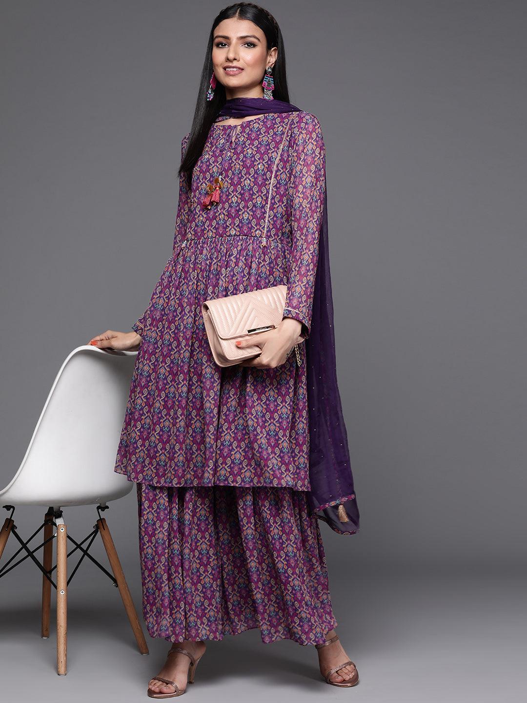 Purple Printed Georgette Suit Set