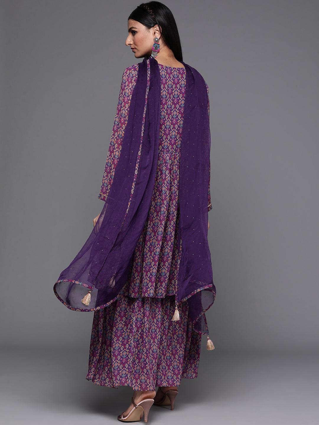 Purple Printed Georgette Suit Set