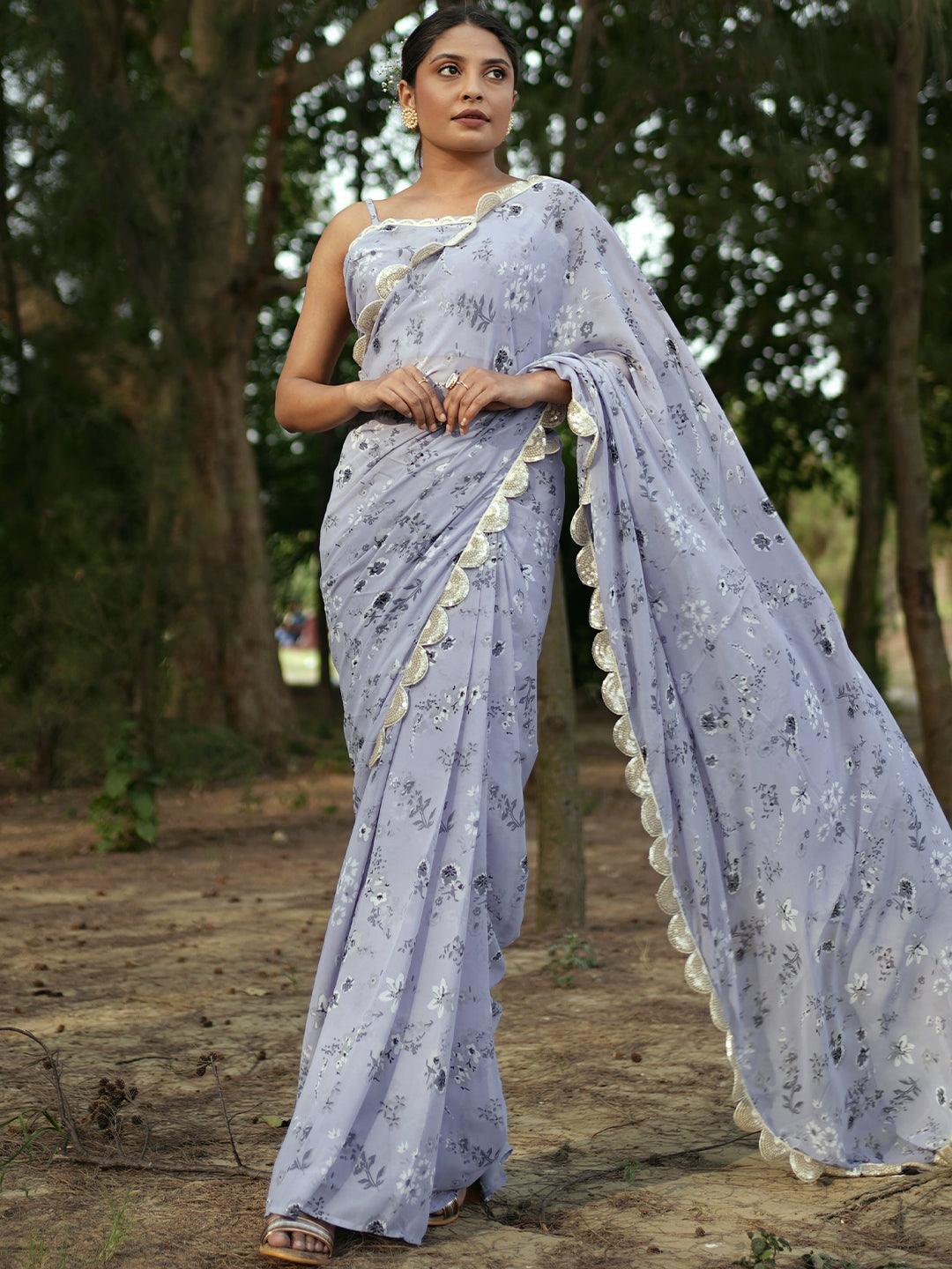 Purple Printed Georgette Saree