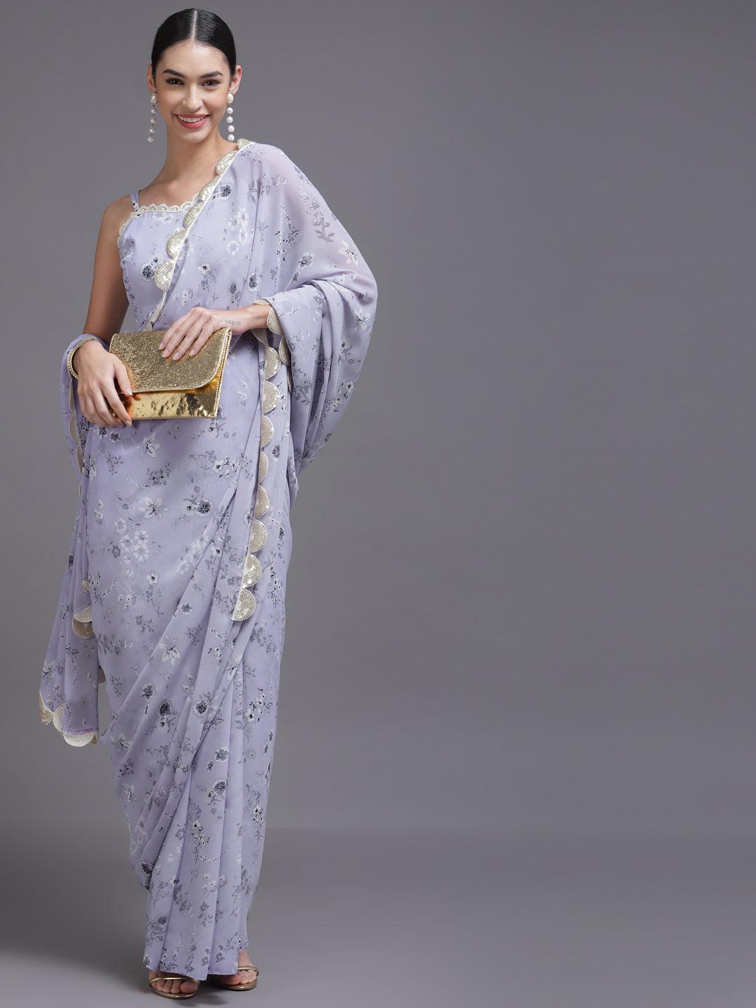 Purple Printed Georgette Saree