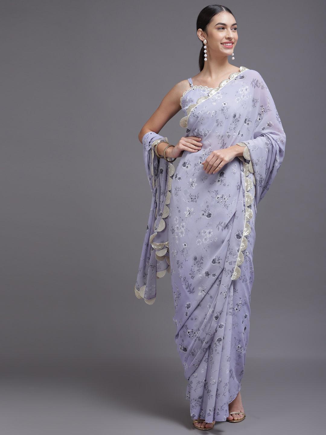 Purple Printed Georgette Saree