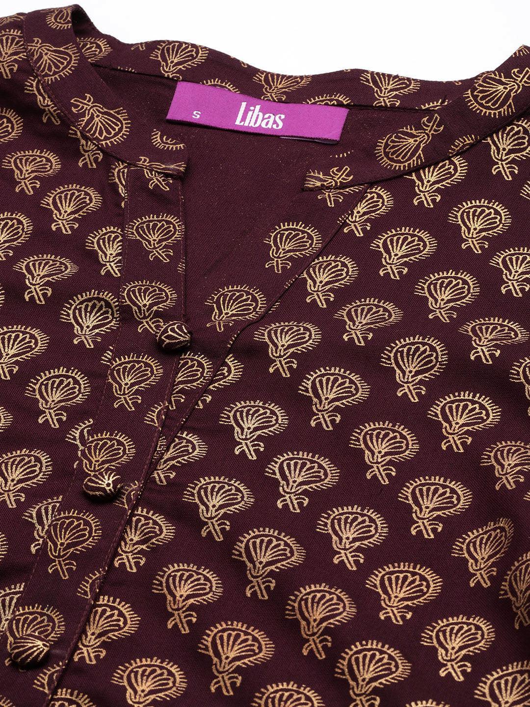 Purple Printed Rayon A-Line Kurti