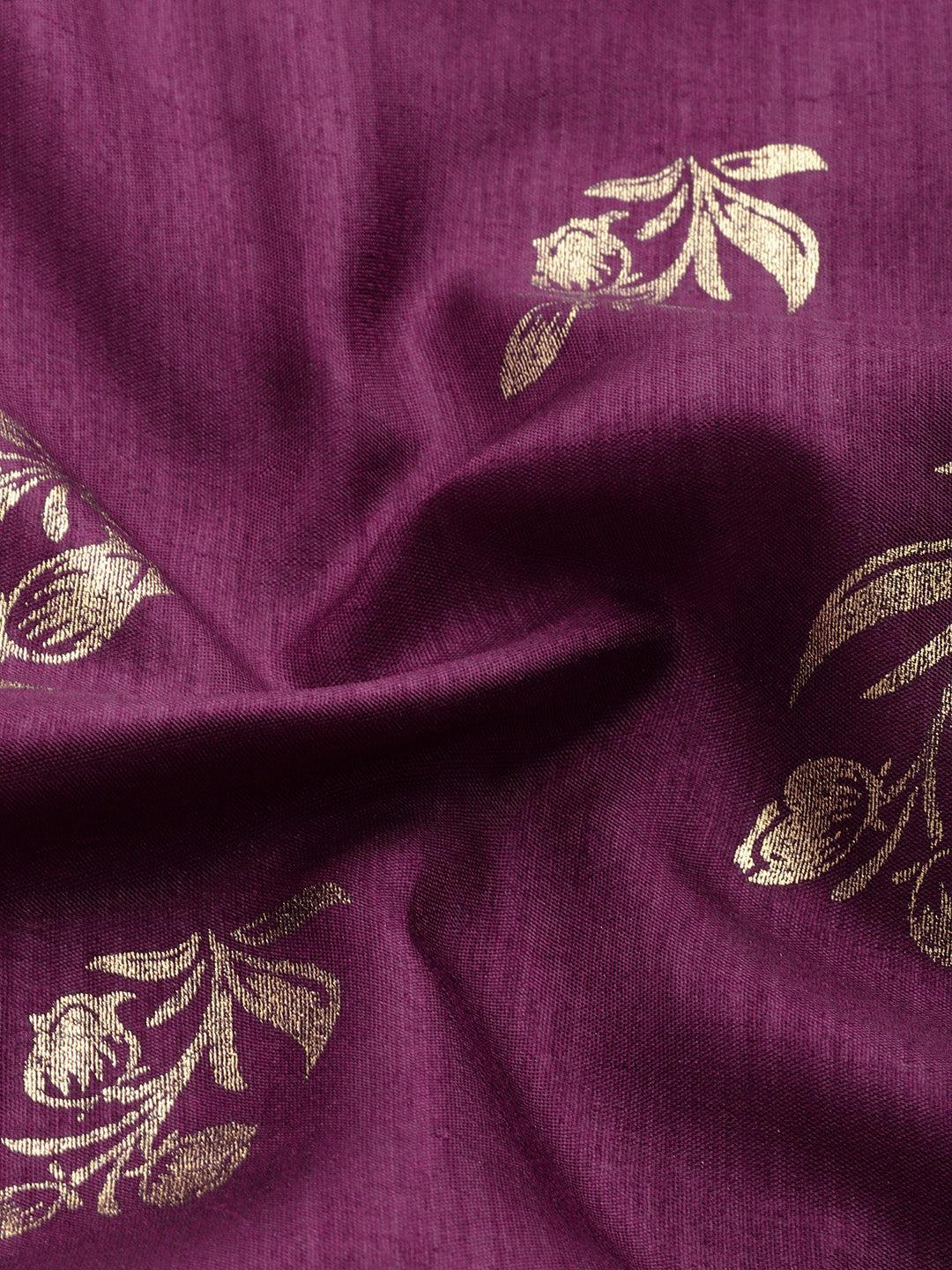 Purple Printed Silk Blend Saree - Libas