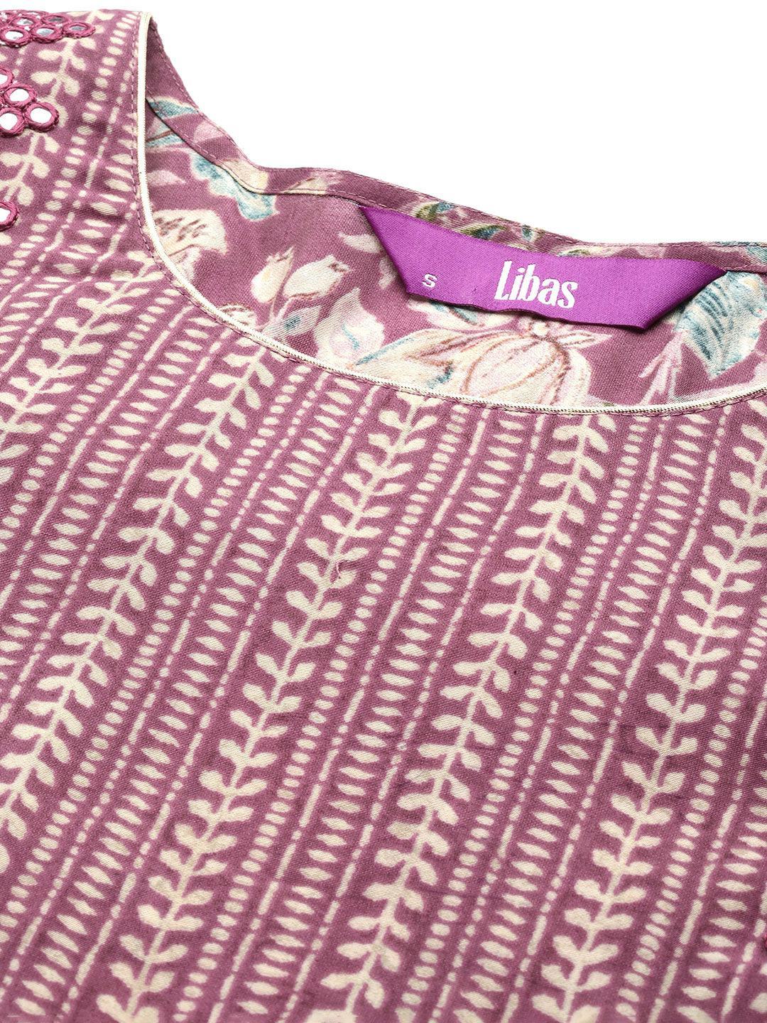 Purple Printed Silk Straight Kurta