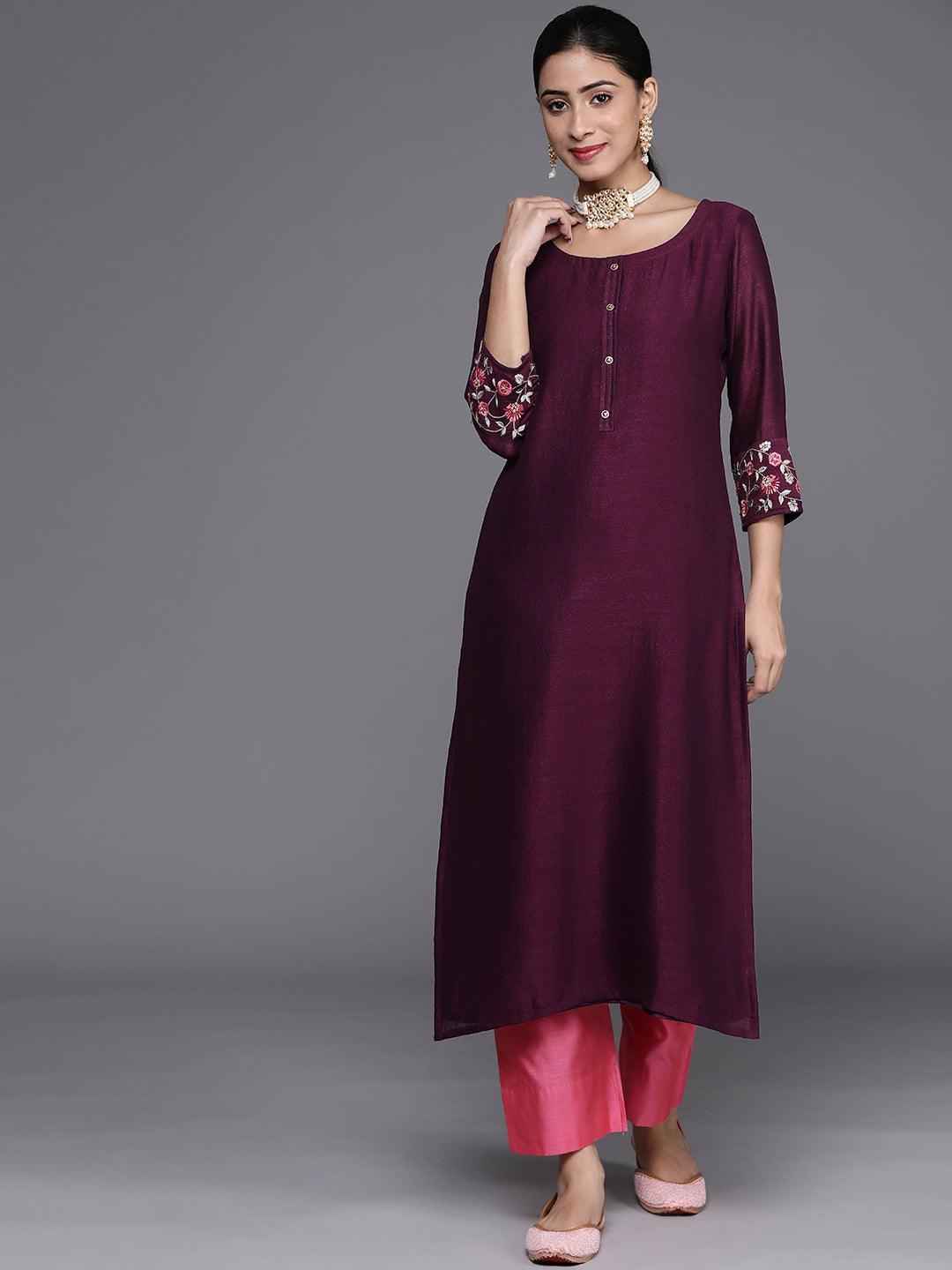 Purple Solid Silk Kurta