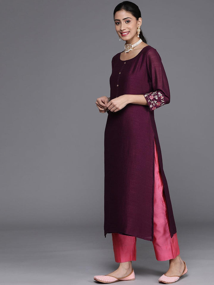 Purple Solid Silk Kurta - ShopLibas