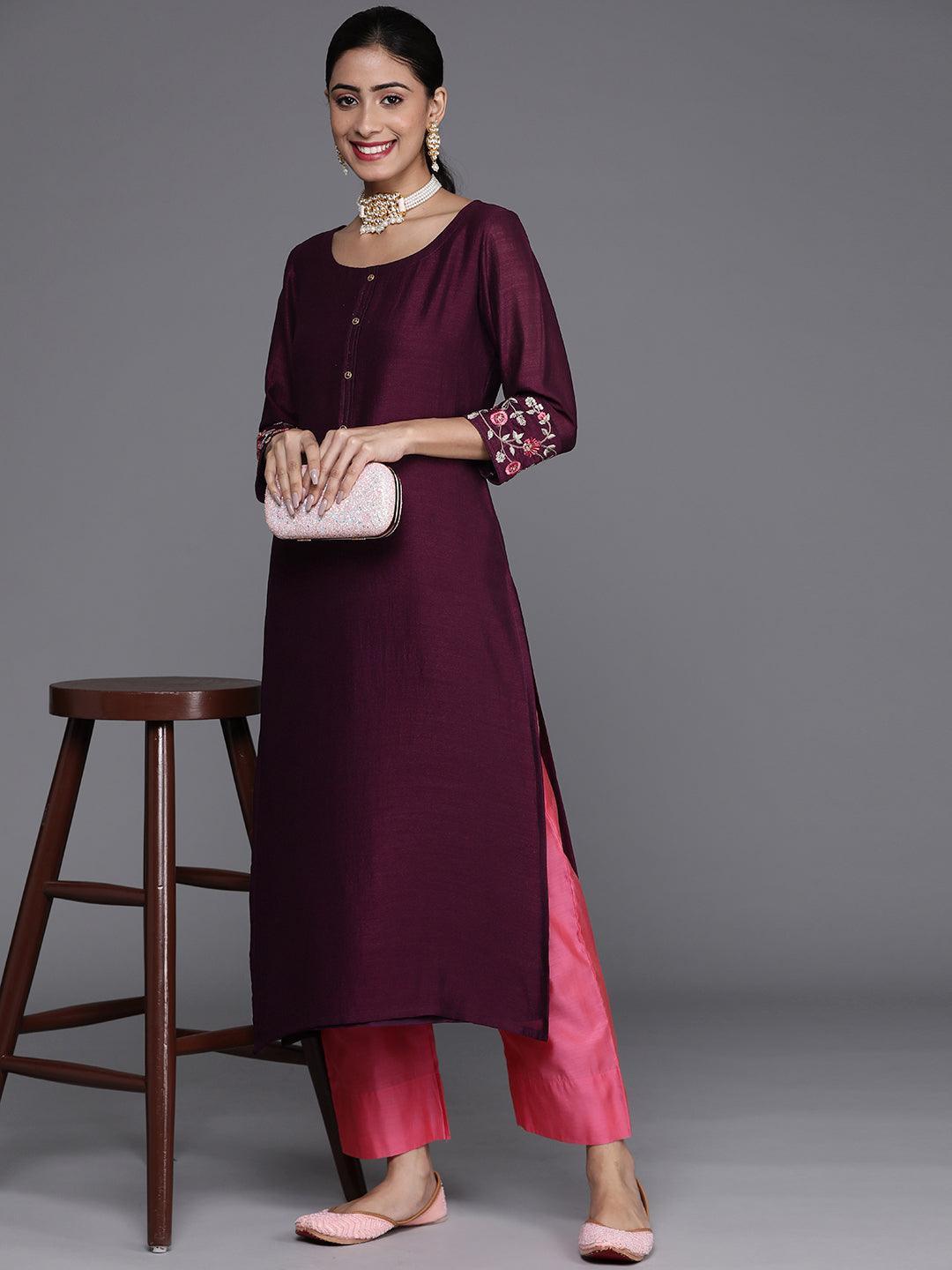 Purple Solid Silk Kurta