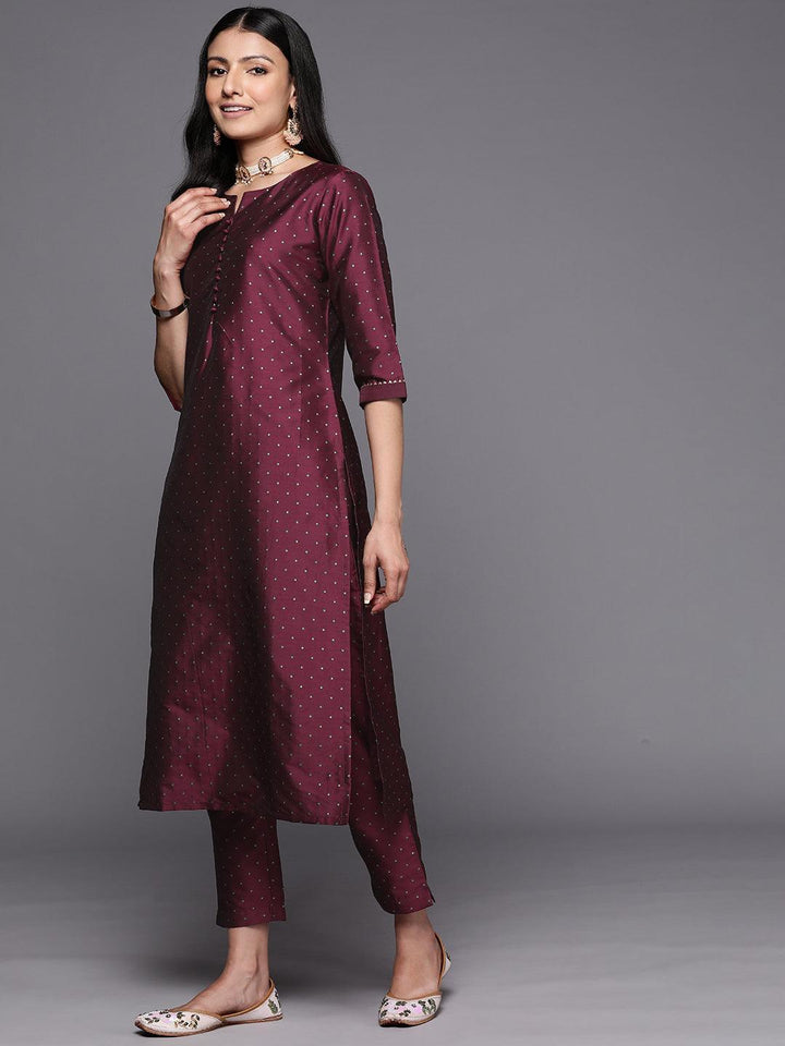 Purple Woven Design Art Silk Straight Suit Set With Trousers - ShopLibas