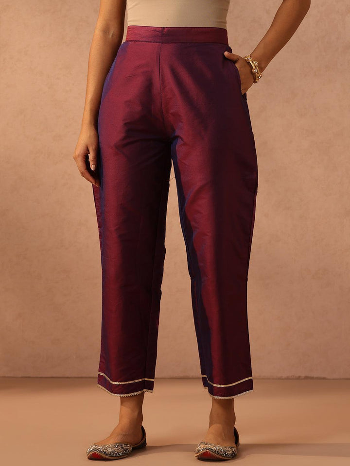 Purple Yoke Design Silk Blend Suit Set With Trousers - ShopLibas