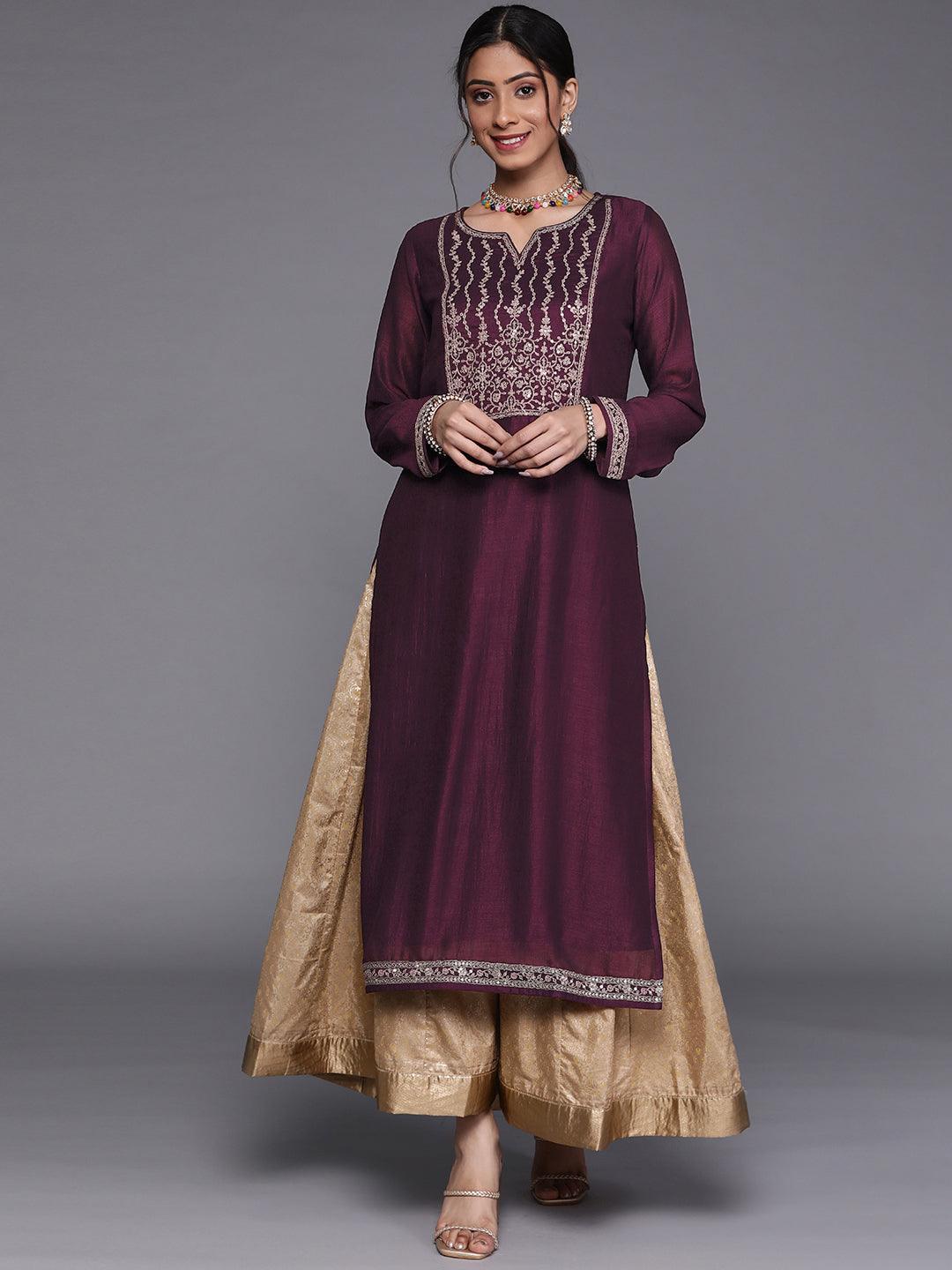 Purple Yoke Design Silk Kurta - ShopLibas