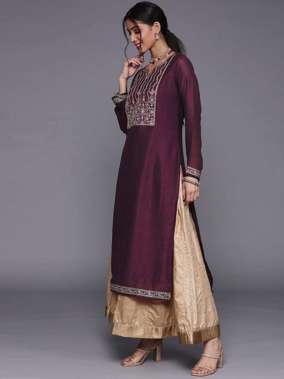 Purple Yoke Design Silk Kurta