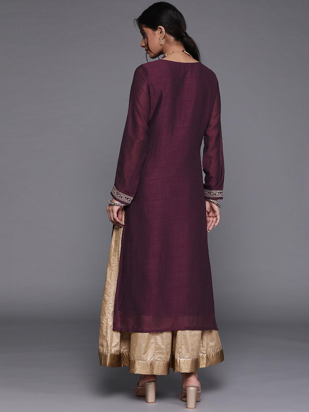 Purple Yoke Design Silk Kurta - ShopLibas