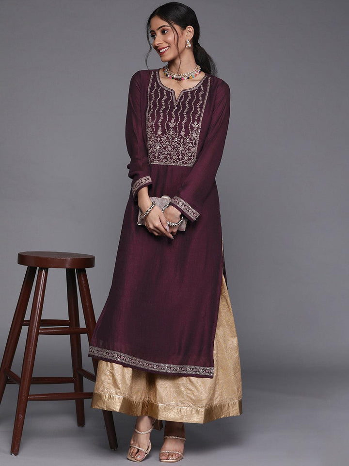 Purple Yoke Design Silk Kurta - ShopLibas