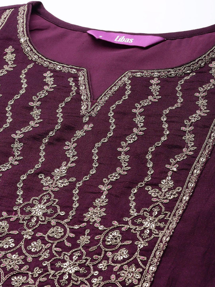 Purple Yoke Design Silk Kurta - ShopLibas