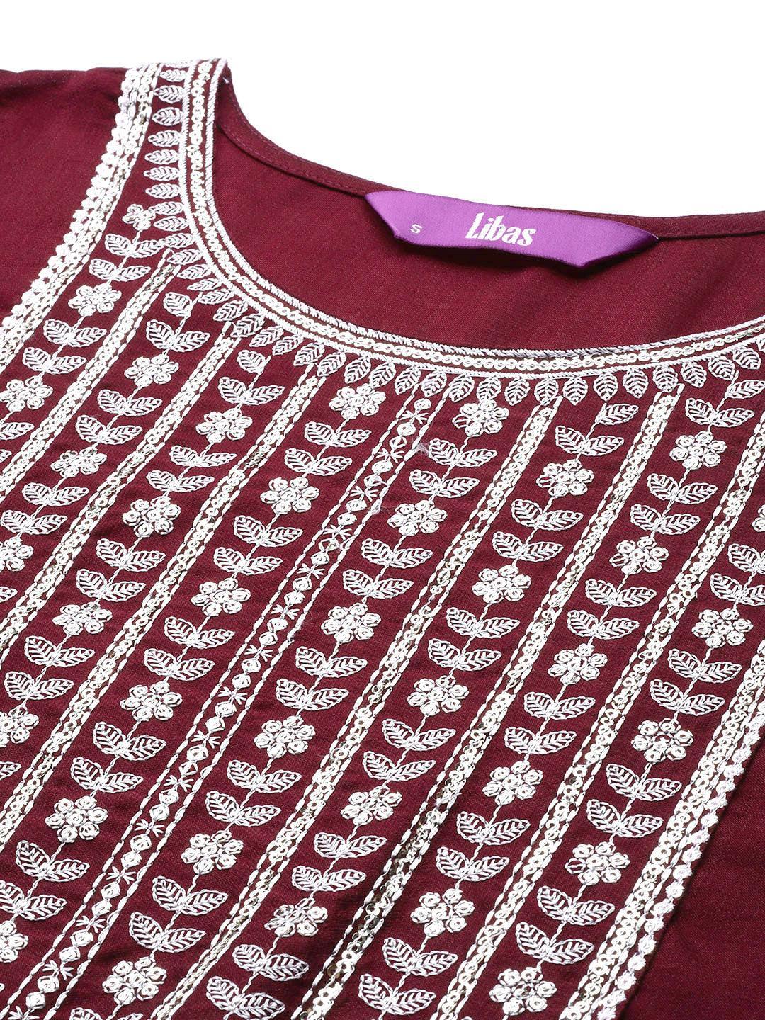 Purple Yoke Design Silk Straight Kurta