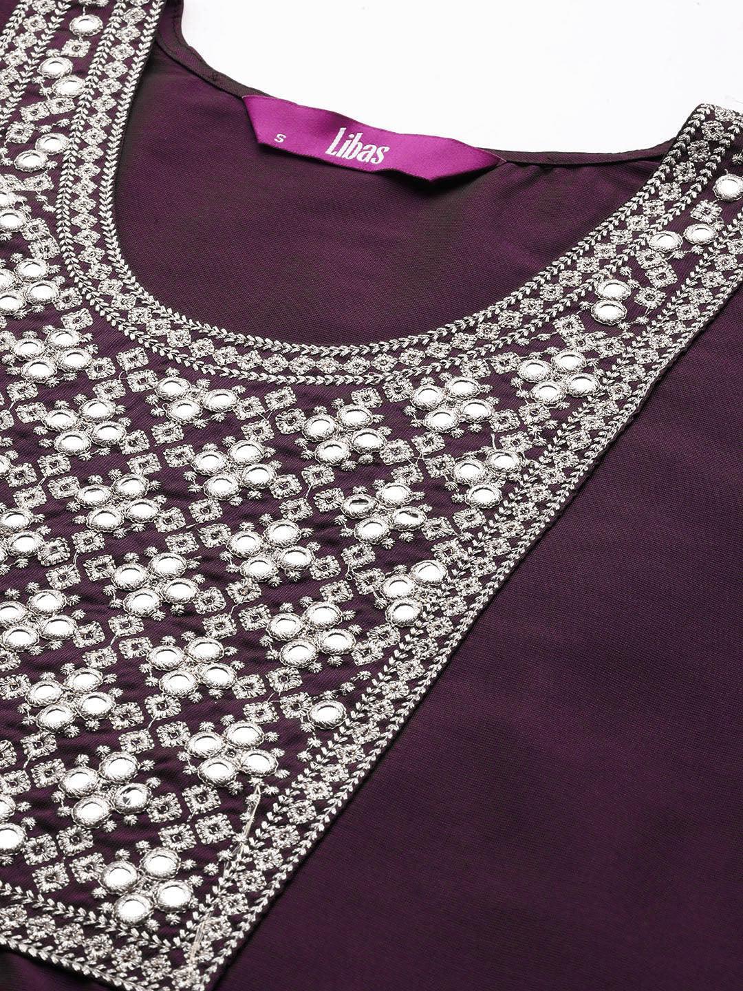 Purple Yoke Design Silk Straight Kurta