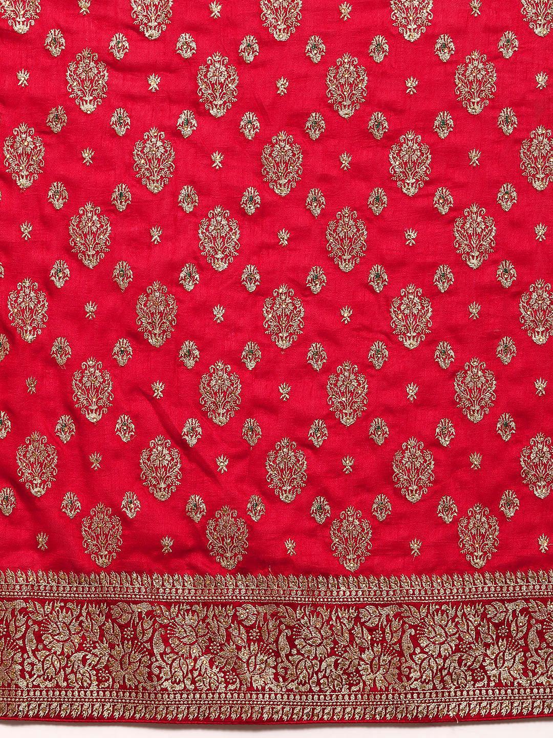 Red Embroidered Silk Blend Saree