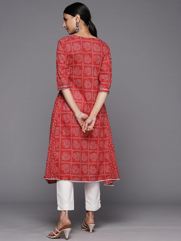 Red Printed Cotton A-Line Kurta - ShopLibas