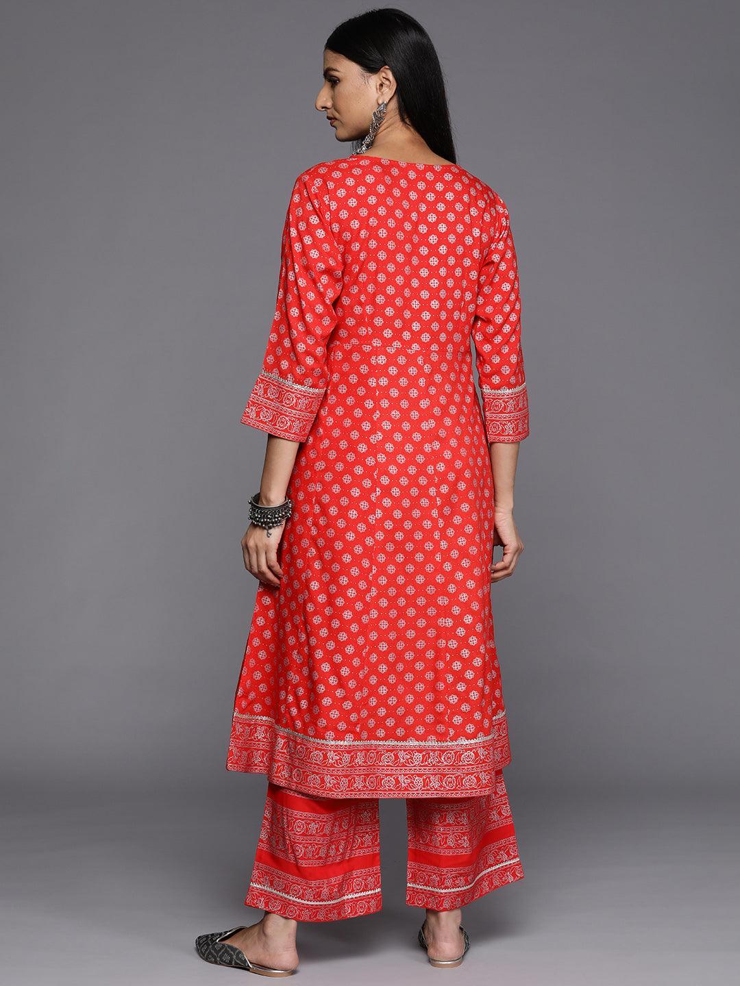 Red Printed Rayon A-Line Kurta