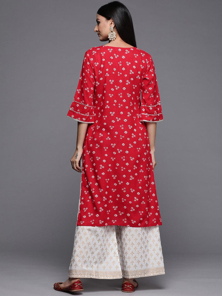 Red Printed Rayon Straight Kurta - Libas