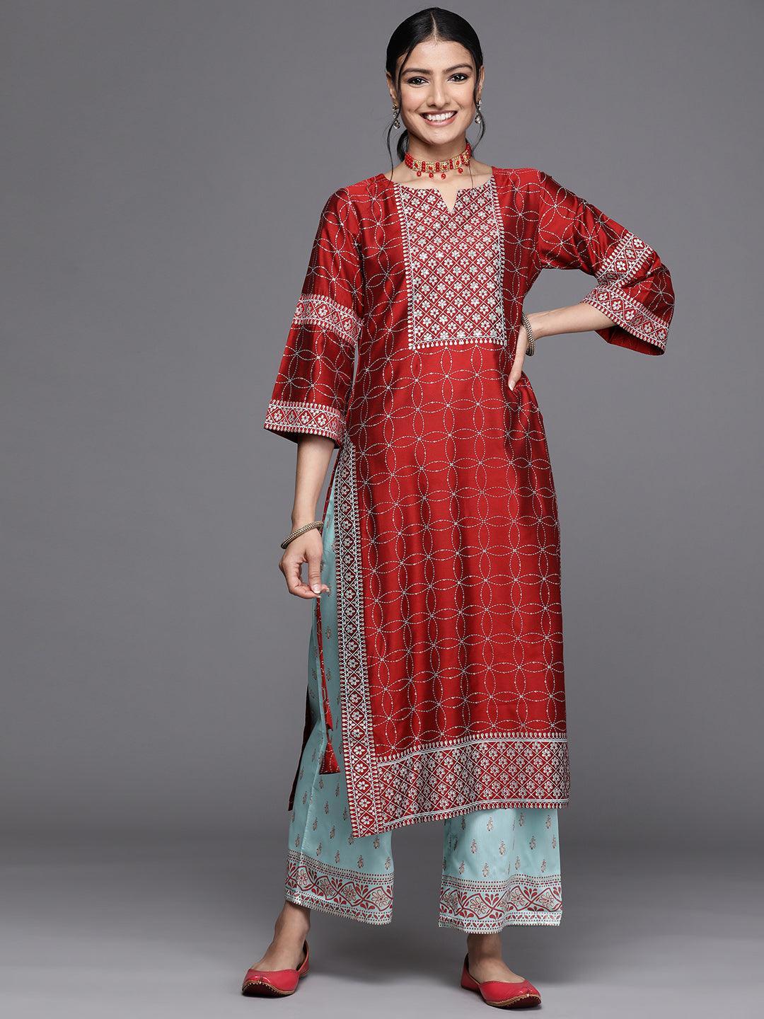 Red Yoke Design Chanderi Silk Kurta - ShopLibas