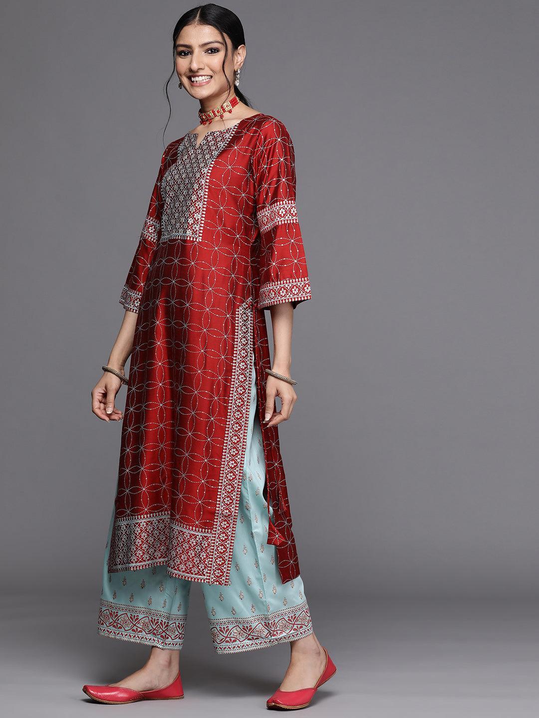 Red Yoke Design Chanderi Silk Kurta