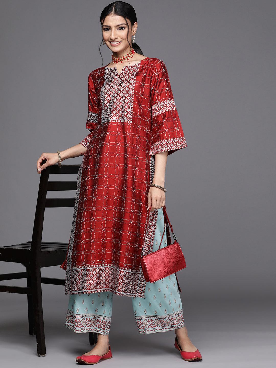 Red Yoke Design Chanderi Silk Kurta