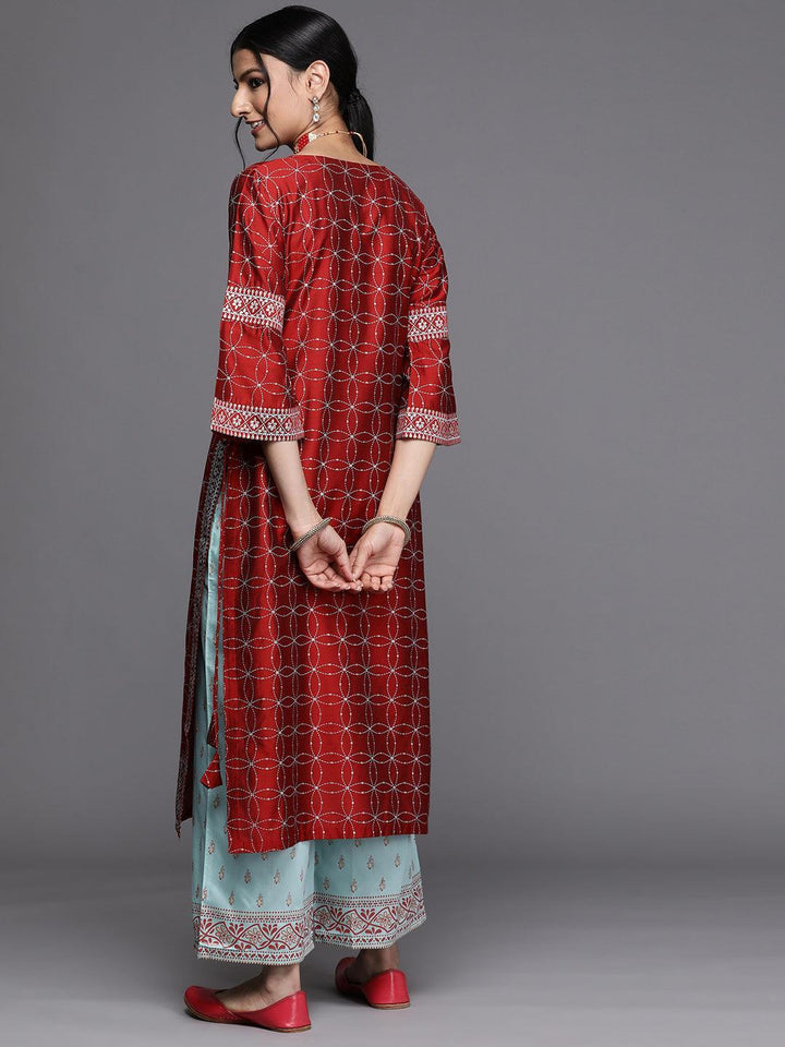 Red Yoke Design Chanderi Silk Kurta - ShopLibas