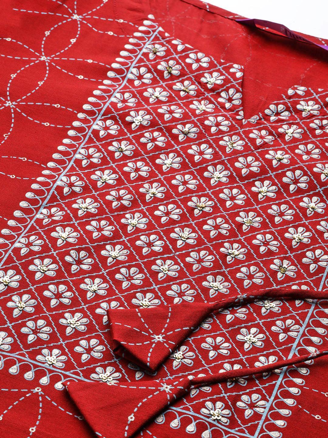 Red Yoke Design Chanderi Silk Kurta