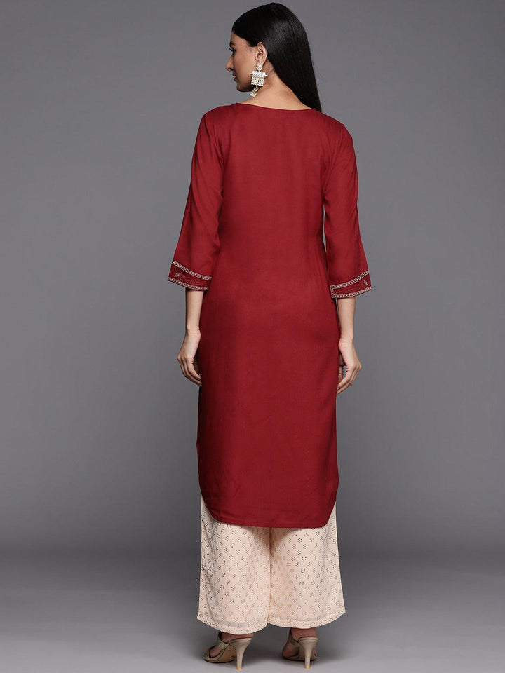 Red Yoke Design Rayon Straight Kurta - ShopLibas