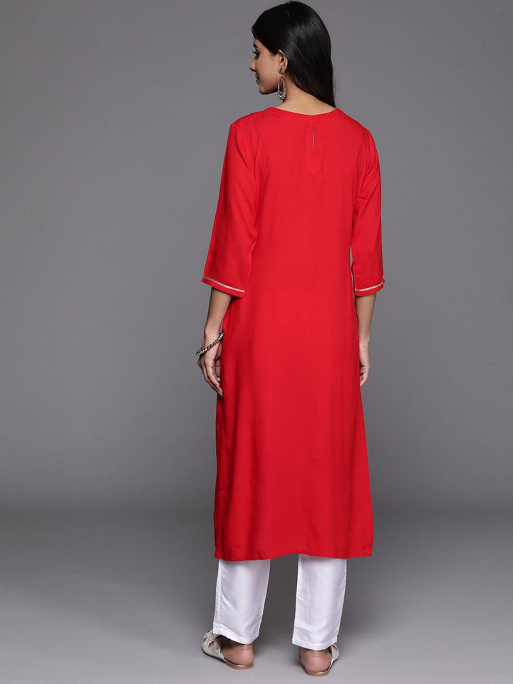 Red Yoke Design Rayon Straight Kurta - Libas