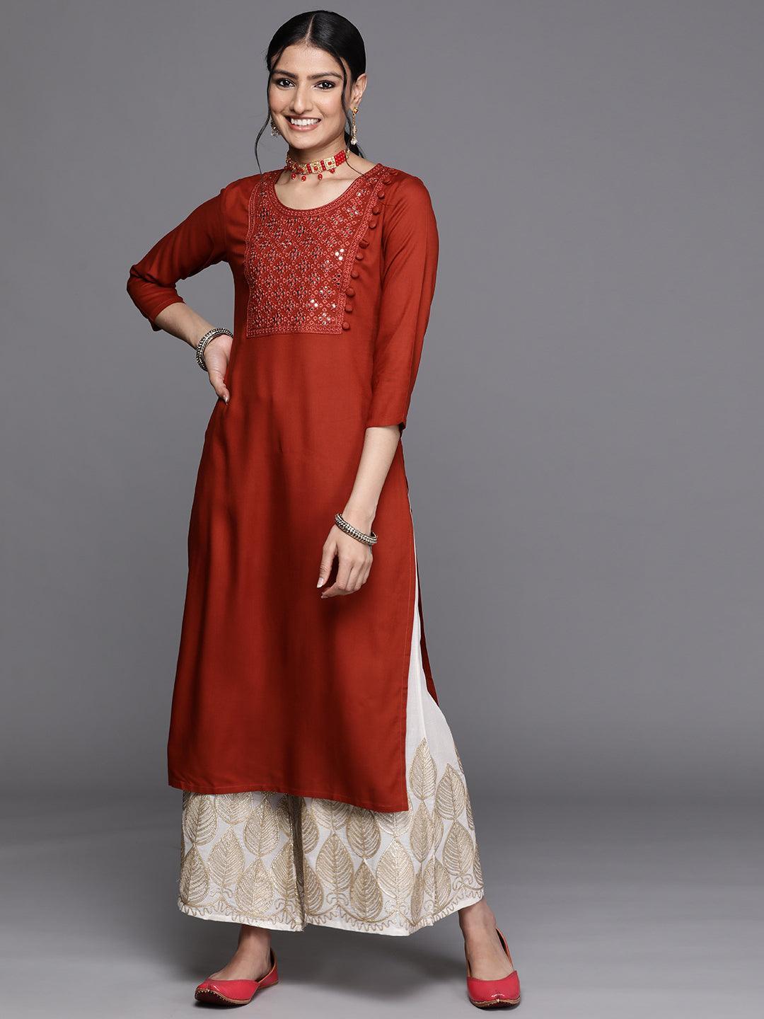 Rust Yoke Design Rayon Kurta