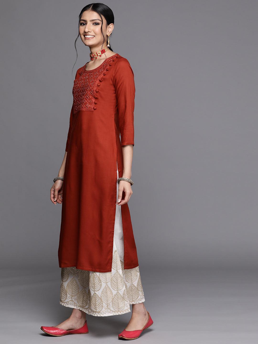 Rust Yoke Design Rayon Kurta