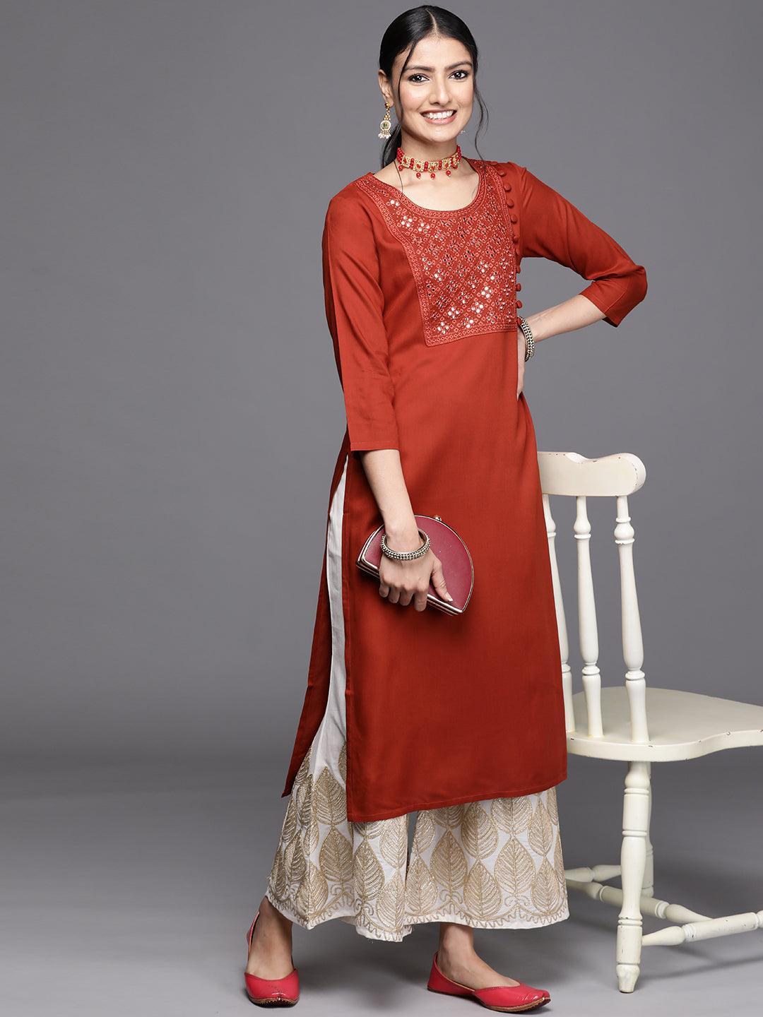 Rust Yoke Design Rayon Kurta