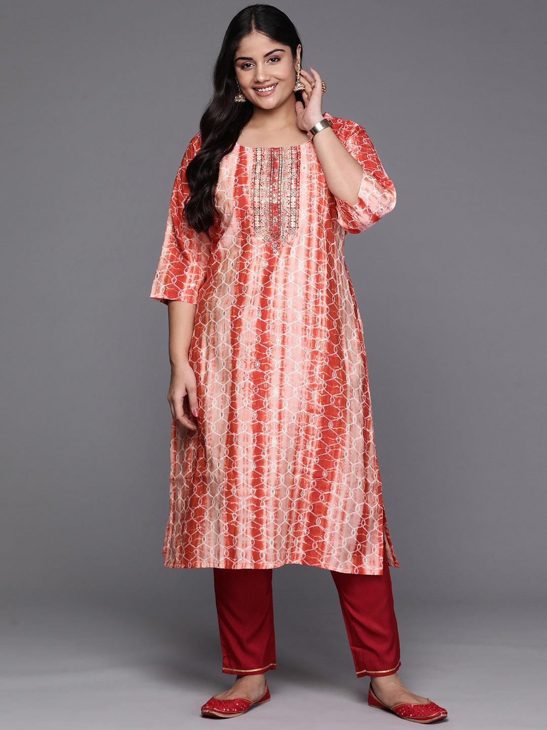 Rust Yoke Design Silk Straight Kurta