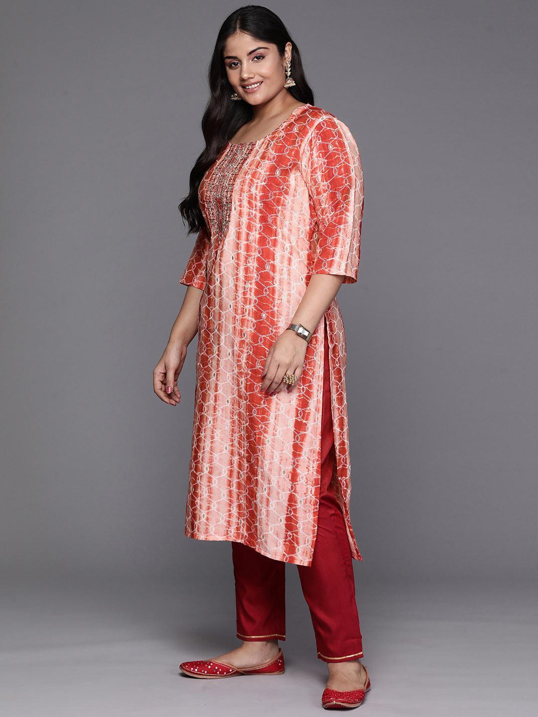 Rust Yoke Design Silk Straight Kurta