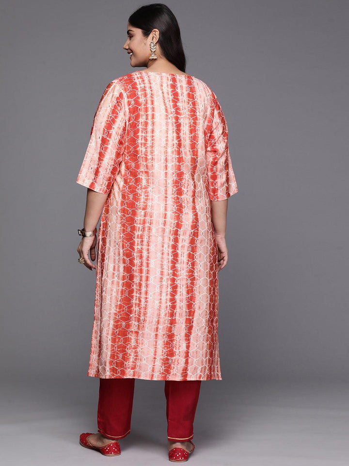 Rust Yoke Design Silk Straight Kurta - Libas