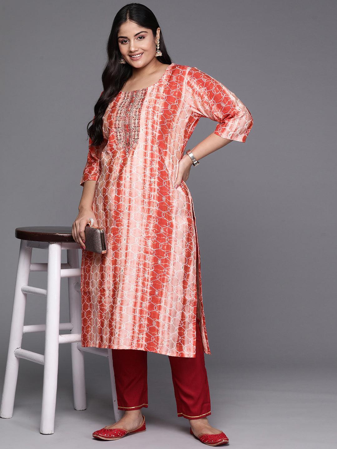 Rust Yoke Design Silk Straight Kurta