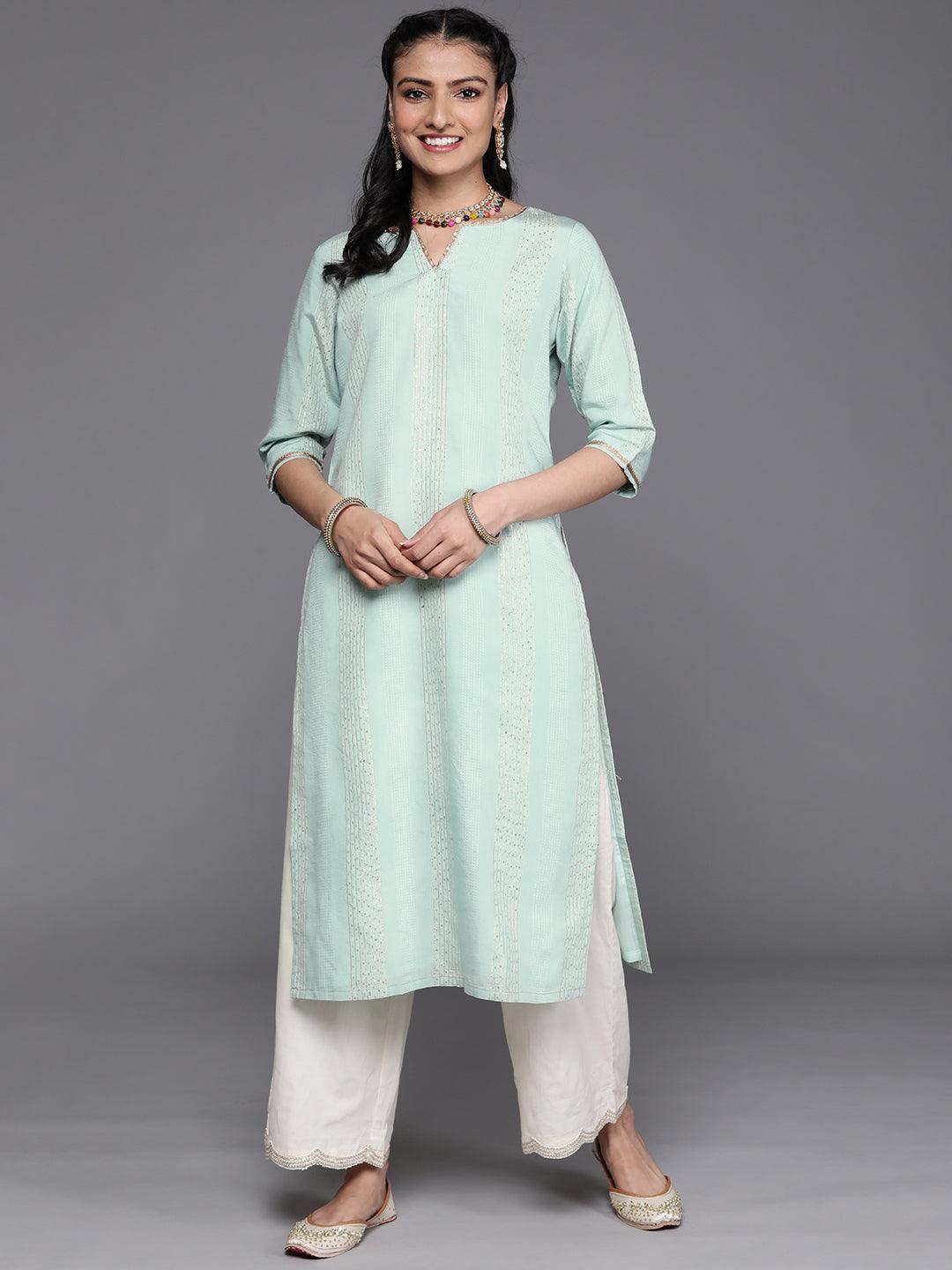 Sea Green Embellished Chanderi Silk Kurta