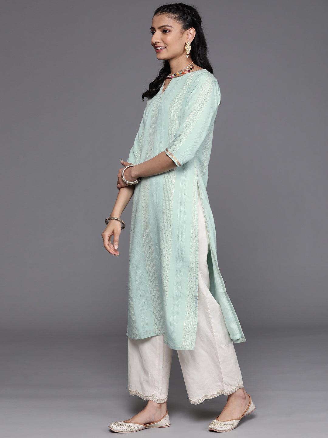 Sea Green Embellished Chanderi Silk Kurta