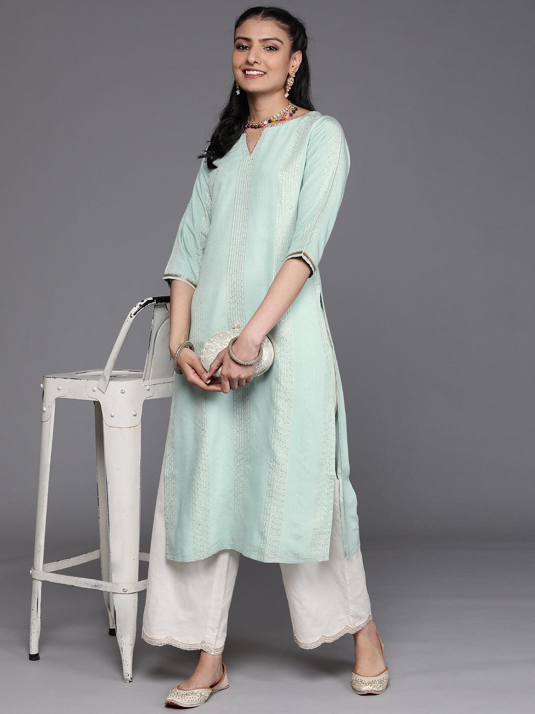 Sea Green Embellished Chanderi Silk Kurta